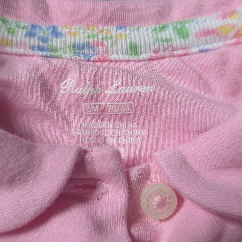 Ralph Lauren 6 Months Pink Tie Waist Ruffle Sleeve Romper Floral Preppy Collared